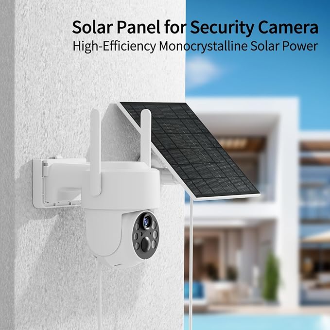 7W Solar Panels for Smart Security Camera, Solar Panel with Micro USB & USB-C Port for DC 5V Outdoor Rechargeable Battery Camera, IP65 Waterproof, 360° Adjustable Security Mount，White