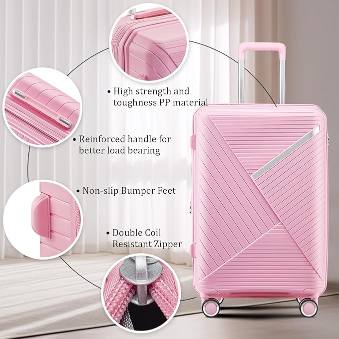 4 Piece Luggage Set, Hardside Expandable Lightweight Suitcase with 360° Mute Spinner Wheels Luggage Sets, TSA Lock, 14/20/24/28 Inch Travel Luggage for Men, Women and Girls (Pink)