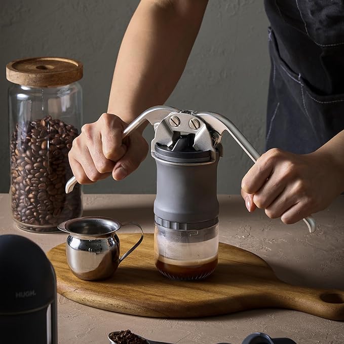 V4 Portable Lever Espresso Maker – Manual Espresso Machine with 51mm Ridgeless Filter Basket, Double Shot, Non-Pressurized, Perfect for Camping & Travel – by HUGH (Non- pressurized Filter)