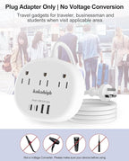Australia Power Plug Adapter, New Zealand Power Adapter with 3 American Outlets 4 USB Ports (2 USB-C) Total 24W, Type I Plug Adapter for USA to Australia, Argentina, China, 4FT