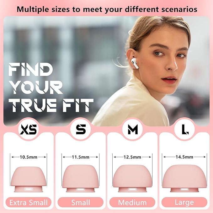 4 Pairs Replacement Ear Tips for AirPods Pro 2nd/1st Generation with Portable Storage Box & Cleaner Pen,Noise Reduction Holewith & Built-in dust Guard Screen,Silicone EarTips(Pink)