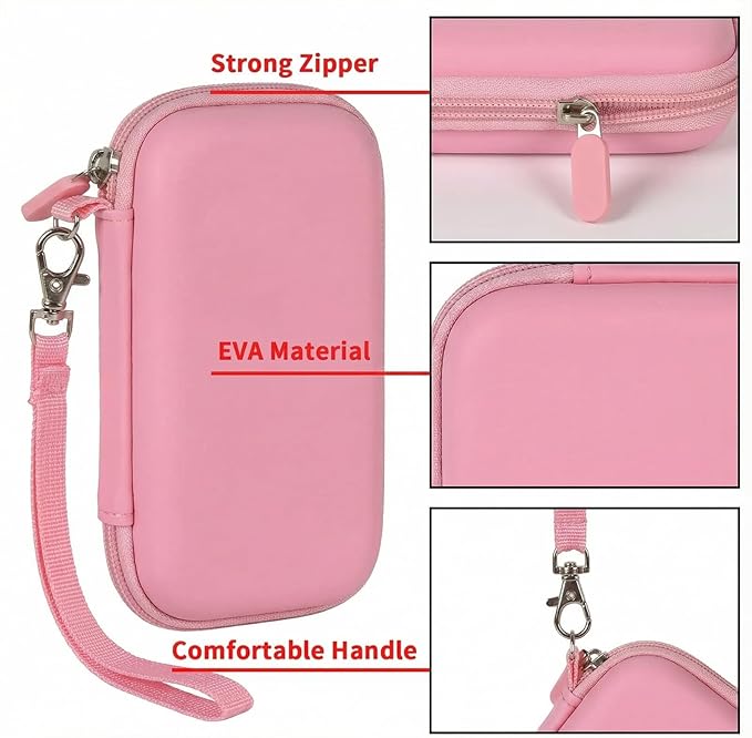 Case for Anker Magnetic Battery 10,000mAh Foldable Wireless Portable Charger, 633/622/621/321 5,000mAh Power Bank (MagGo) Holder, Storage for Baseus Power Delivery -Case Only (Pink, Medium)