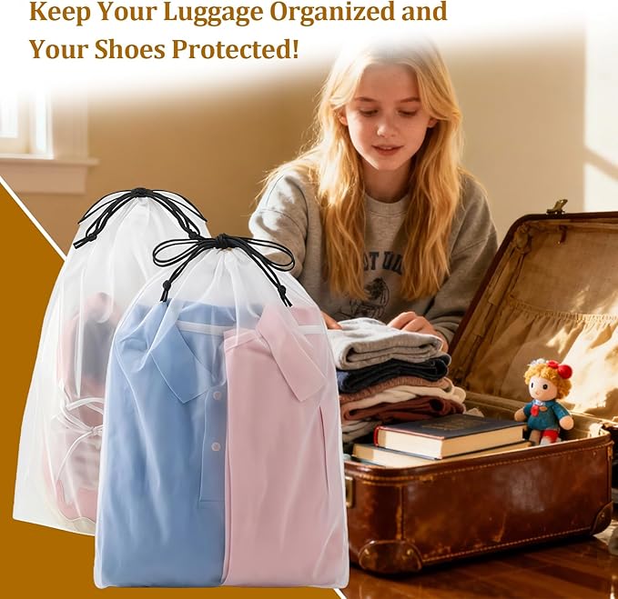 Drawstring Shoe Bags Shoe Bags for Packing, Storage Reusable Waterproof Shoe Organizers for Sneakers & Clothes, Translucent Travel Bags for Men Women (8 Pack)