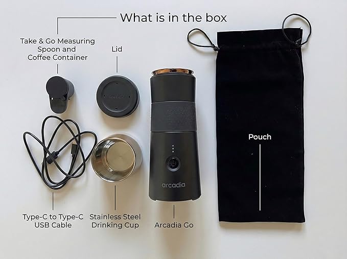 Arcadia Go Rechargeable Portable Turkish Coffee Maker – USB-C Powered, Compact & Cordless, Ideal for Outdoors, Travel, Camping, Office & Home Brewing (Night Black)