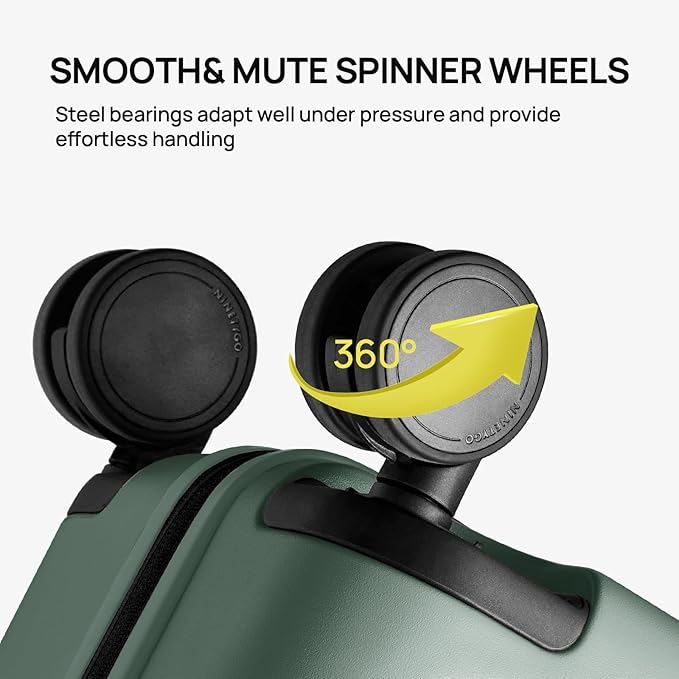 NINETYGO Medium Checked Luggage 25 Inch, Flat Top Opening Check In Luggage with Cup Holder, Expandable, Lightweight PC Hard Shell, TSA Lock, 360° Spinner Wheels (Creamy Matcha Tea)
