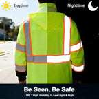High Vis Reflective Safety Rain Jacket for Men, Class 3 Hi Vis Rain Gear for Construction Workers (Yellow-Black,2XL/3XL)