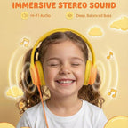 ADOOPE Wired Kids Headphones with USB C Plug, 85dB Safe Volume, Adjustable Headband, Tangle-Free Cord Headphones for School, Tablet, Travel (Yellow & Orange, Without Microphone)