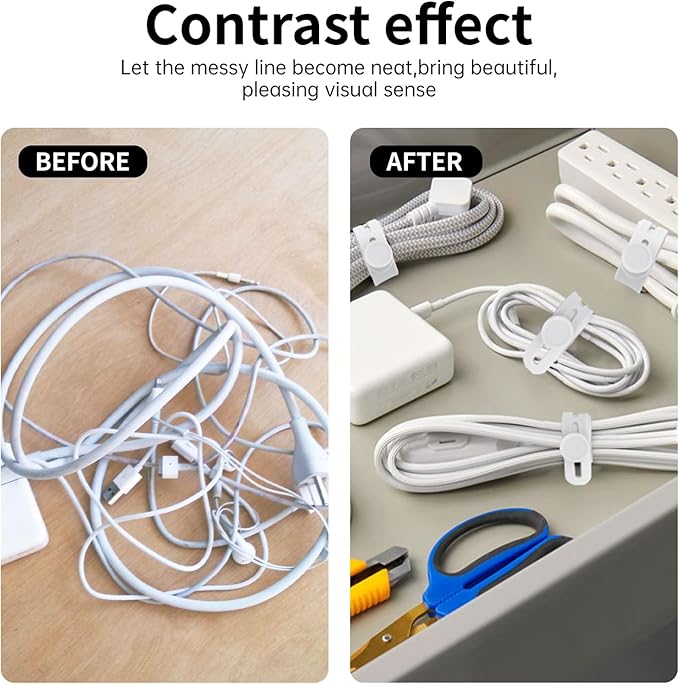 Oligei 25 Pcs Silicone Cable Ties, Cable Ties Reusable, High Elasticity Cord Wraps for Electrical Cords, Cord Organizer for Earphone, Phone Charger(White)
