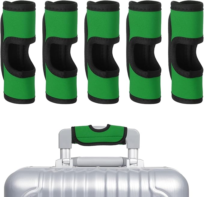 uxcell 5 Pcs Luggage Handle Wrap, Hollow Neoprene Handbag Grip Cover Protector Luggage Identifiers Suitcase Handle Wraps for Luggage Suitcase Travel Bags, Dark Green