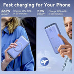Magnetic 10000mAh Portable Charger for iWatch & iPhone, PD Fast Charging Wireless Power Bank Built-in Cables and Wall Plug, External Travel Battery Pack Compatible with iOS Android Phones