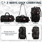 Tactical Gym Bag for Men，50L Large 3 in 1 Sports Duffle Bag with Shoes Compartment for Travel,Water Resistant Travel Backpack Weekender Overnight Bag with Wet Pocket for Women