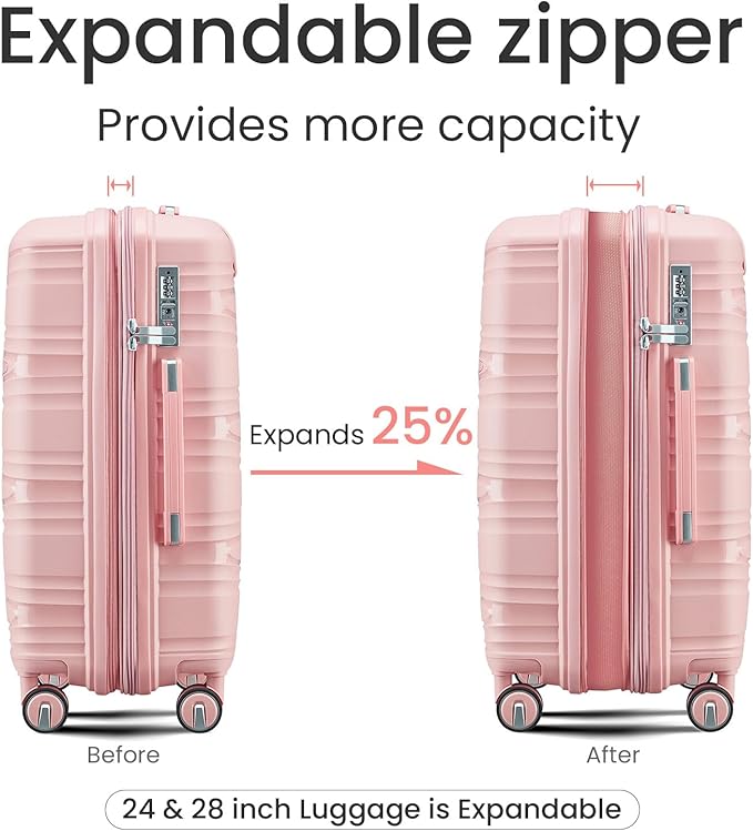 4 Piece Luggage Set, Hardside Expandable Lightweight Suitcase with 360° Mute Spinner Wheels Luggage Sets, TSA Lock, 14/20/24/28 Inch Travel Luggage for Men, Women and Girls (Pink 3)