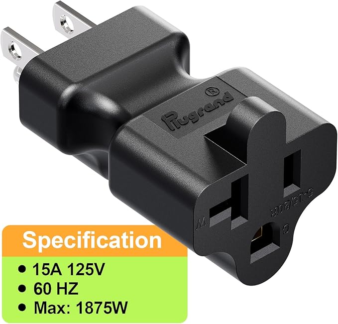 15 Amp to 20 Amp Nema 5-15P to 5-15R/5-20R T Blade Power Adapter, AC Adapter Converter