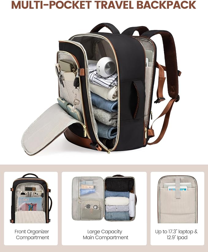 LOVEVOOK Travel Backpack for Women, 40L Carry On Backpack Flight Approved, Large Personal Item Bag Fits 17 inch Laptop, TSA Approved Luggage with 3 Packing Cubes,Waterproof Weekender Gym Daypack