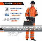 SKSAFETY Hi Vis Safety Rain Jacket for Men, Construction Work Rain Gear Heavy Duty Class 3 Rain Coat Waterproof Lightweight