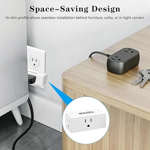 3 Outlet Extender, 3 Way Plug Adapter, 3 Outlet Adapter, 3 Way Wall Outlet Splitter, for Small Multiple Wall Plug Expander Cruise Ship Home Office Dorm, White, 2 Pack