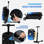 smilesun 4-in-1 Detachable Scooter Luggage for Kids & Teens, Foldable Hardside Ride On Suitcase with Wheels, Stylish and Safe Design(Navy)