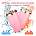 20 oz Tumbler with Lids and Straws, Stainless Steel Insulated Travel Coffee Mug, Double Wall Vacuum Insulated Tumblers, Powder Coated Coffee Tumbler for Cold & Hot Drinks (Mix Color-3, 4 Pack)