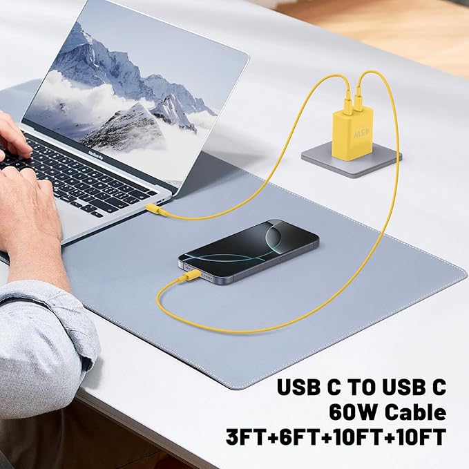 QZIIW iPhone 16 15 Pro Max Charger Fast Charging,45W Dual Port USB C Fast Charger Block [2-Pack] & Extra Long 60W 3/6/10/10FT USB C Cable - PD Quick Adapter 3.0 for iPhone 16 15/16 15Pro/16 15 Plus.