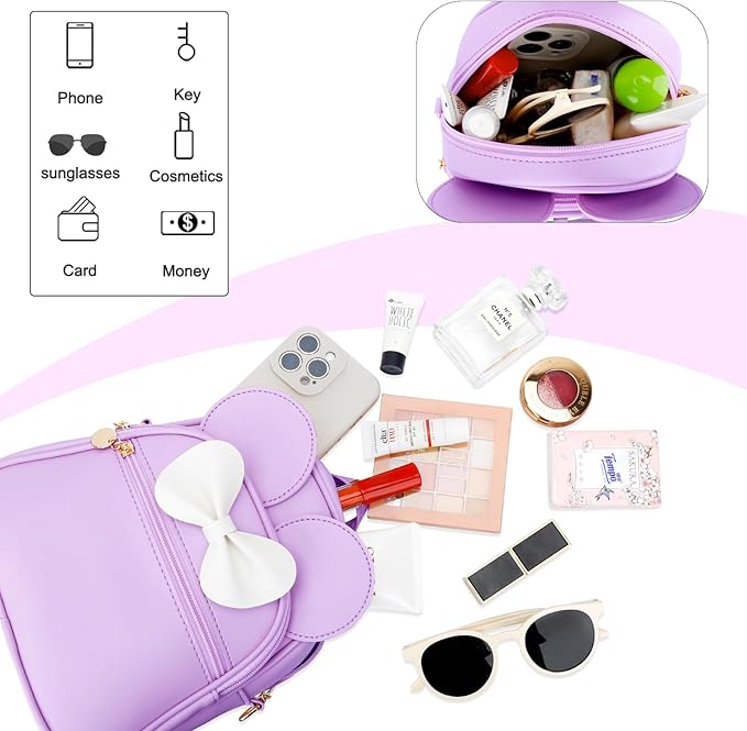 KKXIU Girls Initial Bowknot Cute Mini Backpack for Toddler, Travel Small Girl Backpacks, Personalized Birthday Gifts for Little Girls and Kids(Purple)