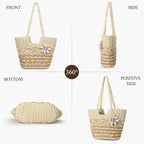 Trifabricy Beach Bags for Women, Summer Straw Bag, Woven Straw Beach Tote Bag Shoulder Handbags