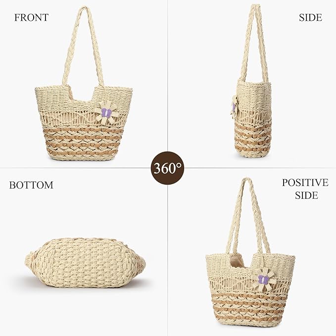 Trifabricy Beach Bags for Women, Summer Straw Bag, Woven Straw Beach Tote Bag Shoulder Handbags