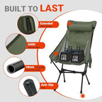 Overmont Portable High-Back Camping Chair - 440LBS Support Oversized Lightweight Folding Backpacking Chair for Adults - Compact with Detachable Pillow for Outdoor Travel Hiking Beach Fishing