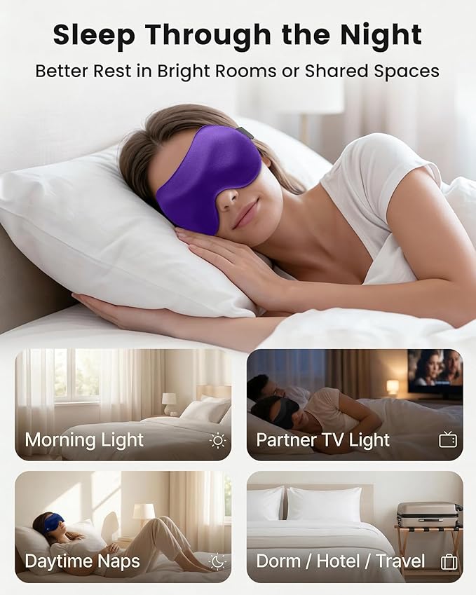 3 Pack Sleep Masks for Side Sleepers, True Blackout 3D Eye Mask for Sleeping, Zero Eye Pressure, Lash-Friendly, Adjustable Soft Eye Cover for Women Men, Travel Night Blindfold