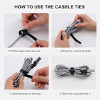 Nettbe Reusable Cable Ties, 60 PCS 8 Inches Adjustable Cord Straps Wire Organizer Cord Wrap and Hook Loop Cable Management