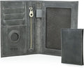 CONTACTS Full Grain Leather Passport Holder RFID Blocking Travel Passport Wallet Compatible with Airtag Passport Cover Case with 4 Cards Slots, Coin Pocket (Gray)