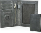 CONTACTS Full Grain Leather Passport Holder RFID Blocking Travel Passport Wallet Compatible with Airtag Passport Cover Case with 4 Cards Slots, Coin Pocket (Gray)