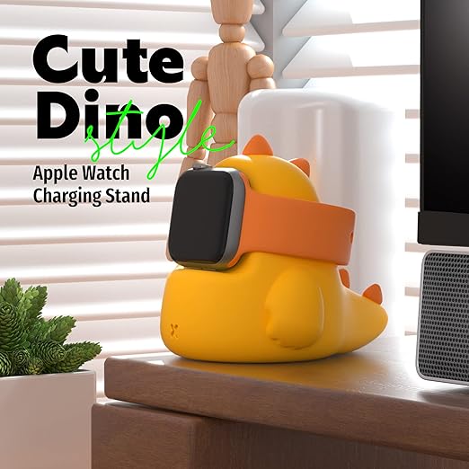 ELETIUO Charger Stand Compatible with Apple Watch Series Ultra2/Ultra/10/9/8/SE2/7/6/SE/5/4/3/2/1 (49/46/45/44/42/41/40/38mm),Dinosaur iWatch Charging Dock,Supports Nightstand Mode,Yellow