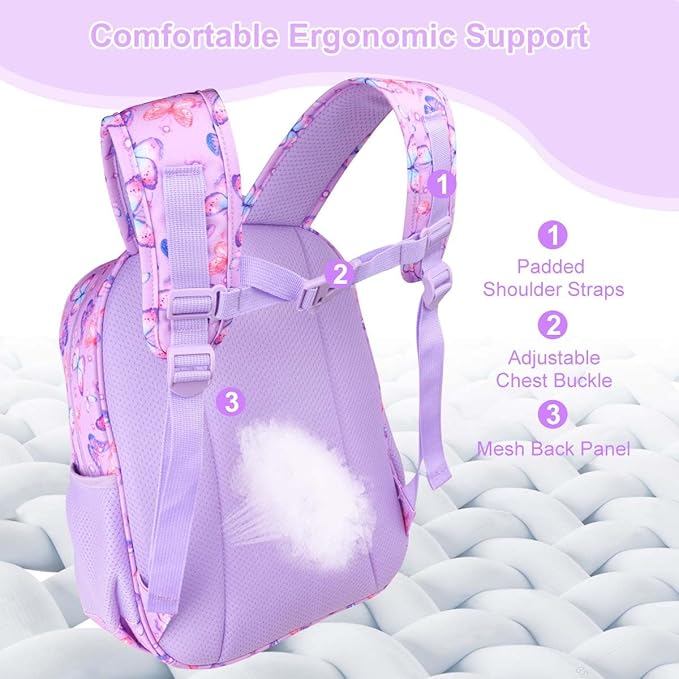 RHCPFOVR Kids Backpack for Girls - Girls Backpack 3-8 Ages Butterfly for Kids 15 Inch School Bookbag for Kindergarten Elementary School Bookbag for Girl 1st 2nd Grade