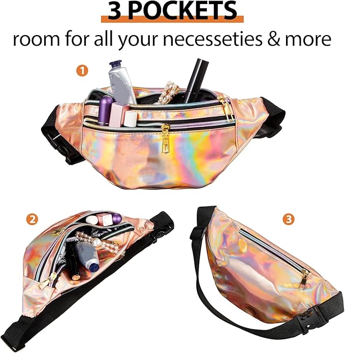 Frienda 2 Pieces Holographic Fanny Pack for Women Colorful Sport Waist Bag Pack