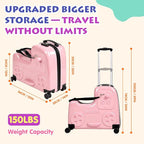 smilesun 22" Kids Ride-On Suitcase with Safety Strap, Multifunctional Kids' Luggage with Double Spinner Wheels, Durable and Lightweight for Boys and Girls Ages 2-10（Pink）