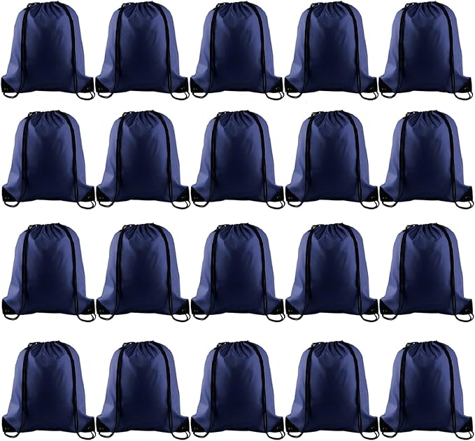 KUUQA 20Pcs Drawstring Backpack Bag Bulk Navy Blue Drawstring Bags String Backpack Sport Gym Sack Bags Foldable Storage Bag for Women Men Shopping Gym Travel Sports