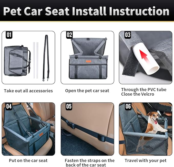 Dog Car Seat Puppy Portable Pet Booster Car Seat with Clip-On Safety Leash and PVC Fram, Anti-Collapse,Perfect for Small Pets