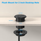 2 inch Desk Power Grommet Outlet, Flat Plug Recessed Outlet with 20W USB-C Fast Charging, for Conference Rooms, Office Tables, Furniture, 6FT Cord(ETL Listed)