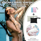 2 Pcs Travel Soap Bag, Travel Soap Case Leakproof & Waterproof, Quick Dry Bar Soap Pouch Travel Soap Container with 2 Pcs Foaming Nets, Portable Soap Bags for Shower Travel Camping - Black & Grey