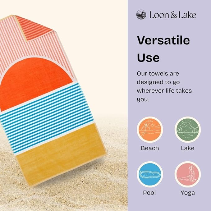 Loon & Lake Luxury Beach Towels Set of 2 - Beach Sunset | 2 Pack 30" x 60" | Crafted from 100% Combed Cotton | Ultra Plush & Super Soft | Rays Collection