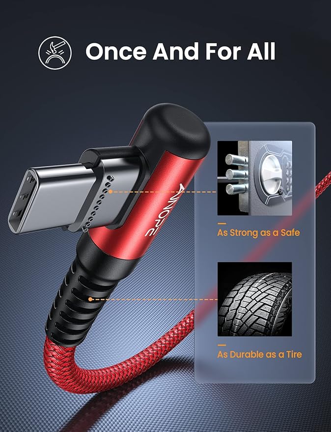 AINOPE Short USB C to USB C Cable 1.5FT 1 Pack 60W Fast Charging Nylon Braided Type C Cable for iPhone 17 Pro Max Plus Samsung Power Bank Travel Essentials Red