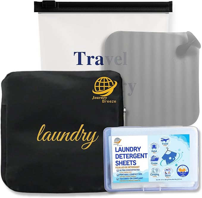 Travel Laundry Detergent Sheets 30 Pack – Hand Wash or Machine Wash Travel Detergent with Universal Sink Stopper and Foldable Laundry Bag Best for Cruise, Hotel, Camping & On-the-Go Washing