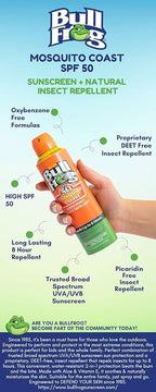 Bullfrog Mosquito Coast Bug Spray Insect Repellent + Sunscreen SPF 50, Continuous Spray 5.5oz