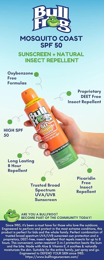 Bullfrog Mosquito Coast Bug Spray Insect Repellent + Sunscreen SPF 50, Continuous Spray 5.5oz