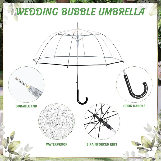 Dansydaisy 12 Pcs Wedding Favors for Guest Umbrella Gifts Bulk 52 Inch Large Dome Rain Windproof Stick Umbrellas with Thank You Tags and Rope Guest Souvenirs for Wedding Party Bridal Favors