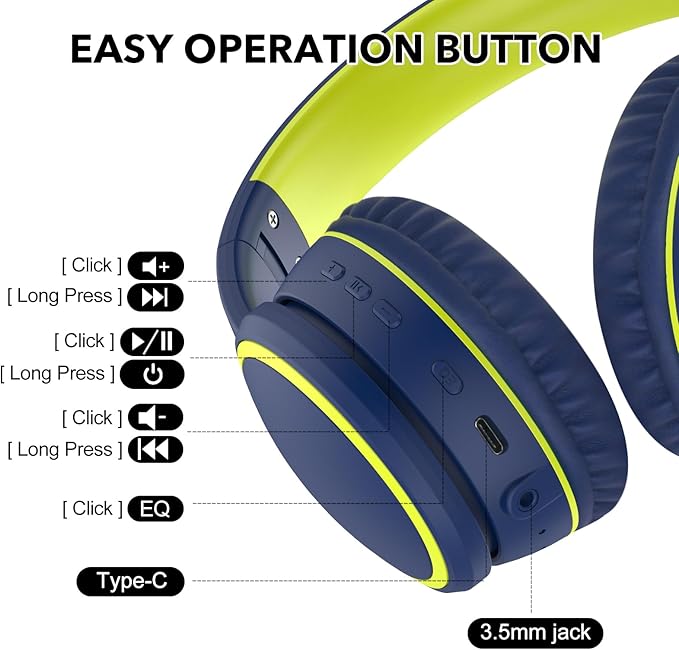 B10 Wireless Bluetooth Over-Ear Headphones, Lightweight Folding Stereo Bass Headset with Mic, 50H Playtime, Volume Control, Bluetooth 5.3 Headphones for iPad/Travel/Tablet/PC (Blue)