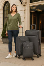 World Traveler Dejuno Jasper Lightweight Expandable Spinner Luggage, Charcoal, 3-Piece Set(20in,24in,28in)
