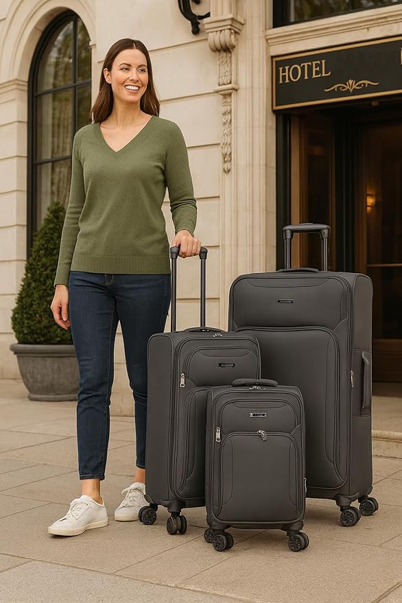 World Traveler Dejuno Jasper Lightweight Expandable Spinner Luggage, Charcoal, 3-Piece Set(20in,24in,28in)