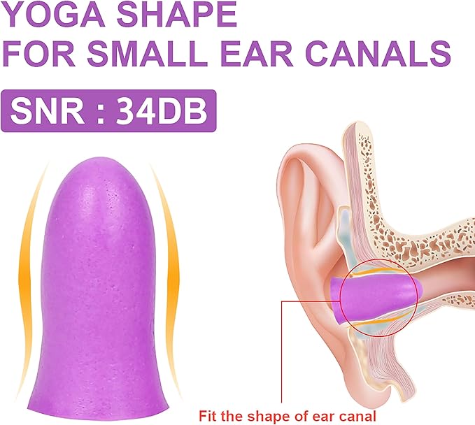 LYSIAN Slim Fit Foam Ear Plugs for Small Ear Canals, 100 Pairs 35dB SNR Noise Reduction Earplugs for Study, Travel, Work and Daily Quiet, Women, Teens, Purple
