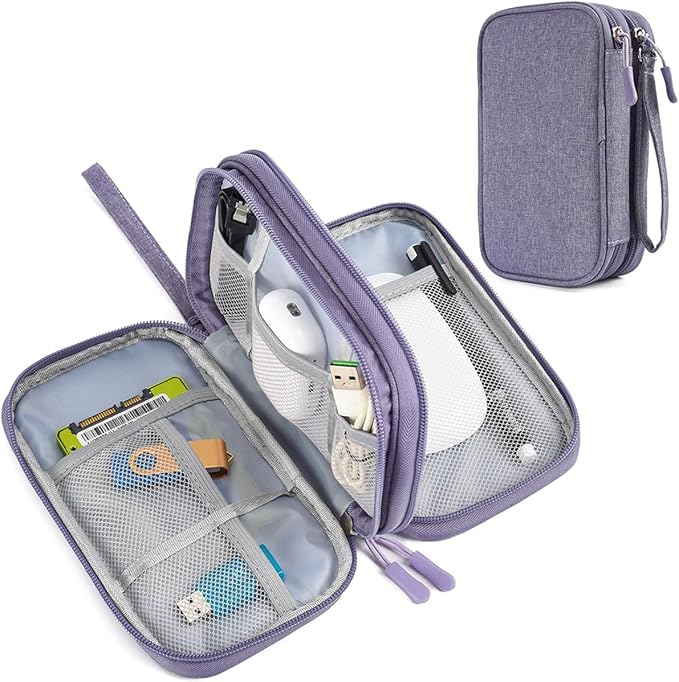 CAAORDKSO Travel Electronic Organizer Pouch Bag, Waterproof Portable Electronic Accessories Storage Multifunctional Case for USB, Cable, Cord, Charger, Phone, Power Bank, Earphone (Purple, Large)